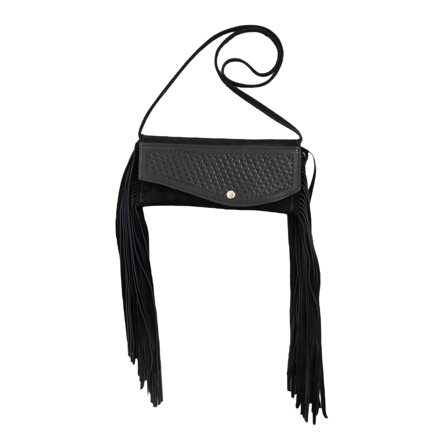 Handbag black suede waffle tooling