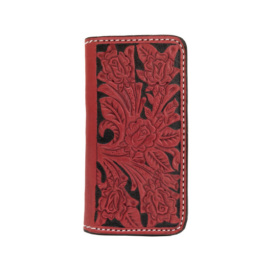 Tall wallet dirty pink leather rose tooling with background paint