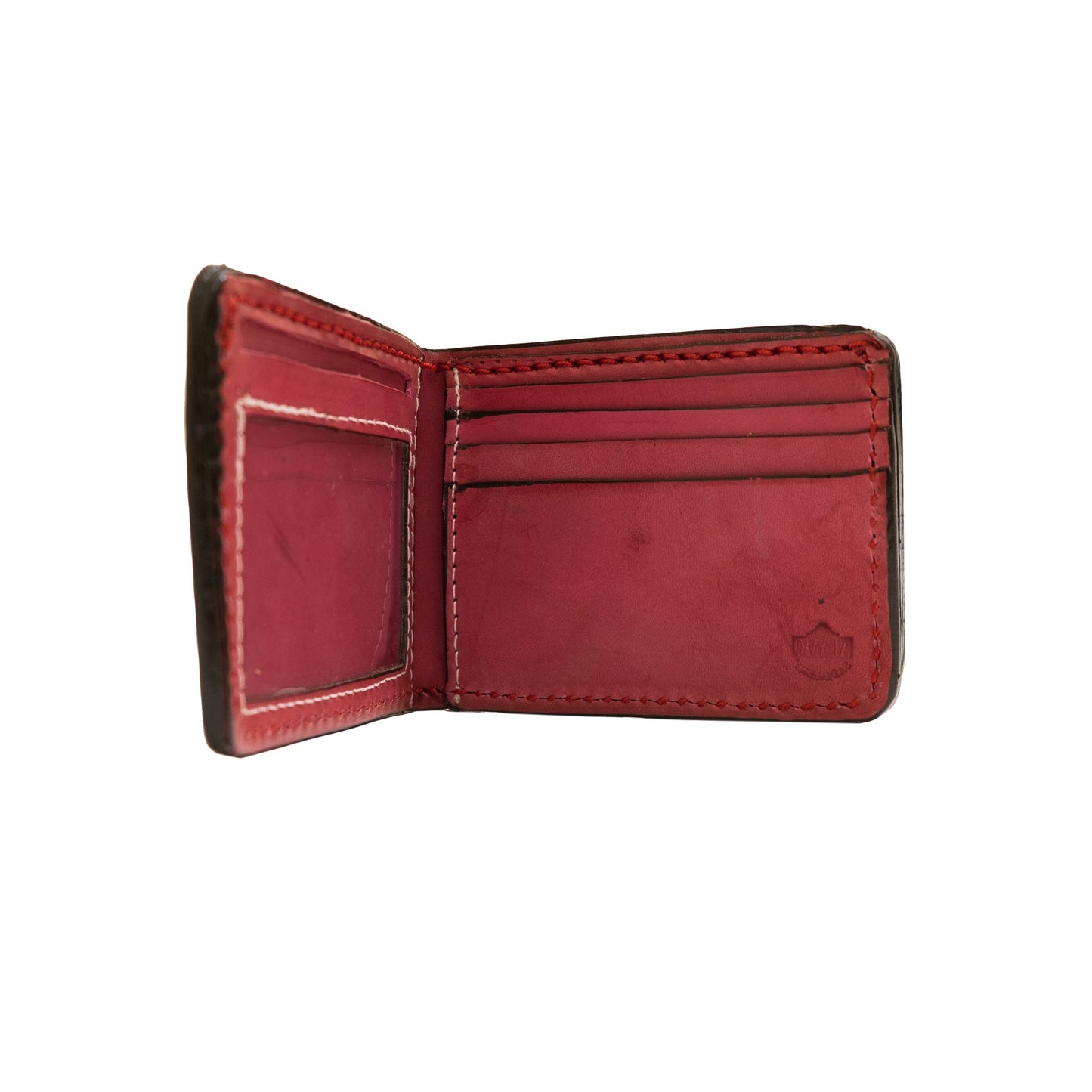 Bi-fold wallet dirty pink leather rose tooling with background paint