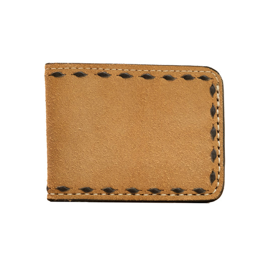 Bi-fold wallet rough out golden leather with buckstitch