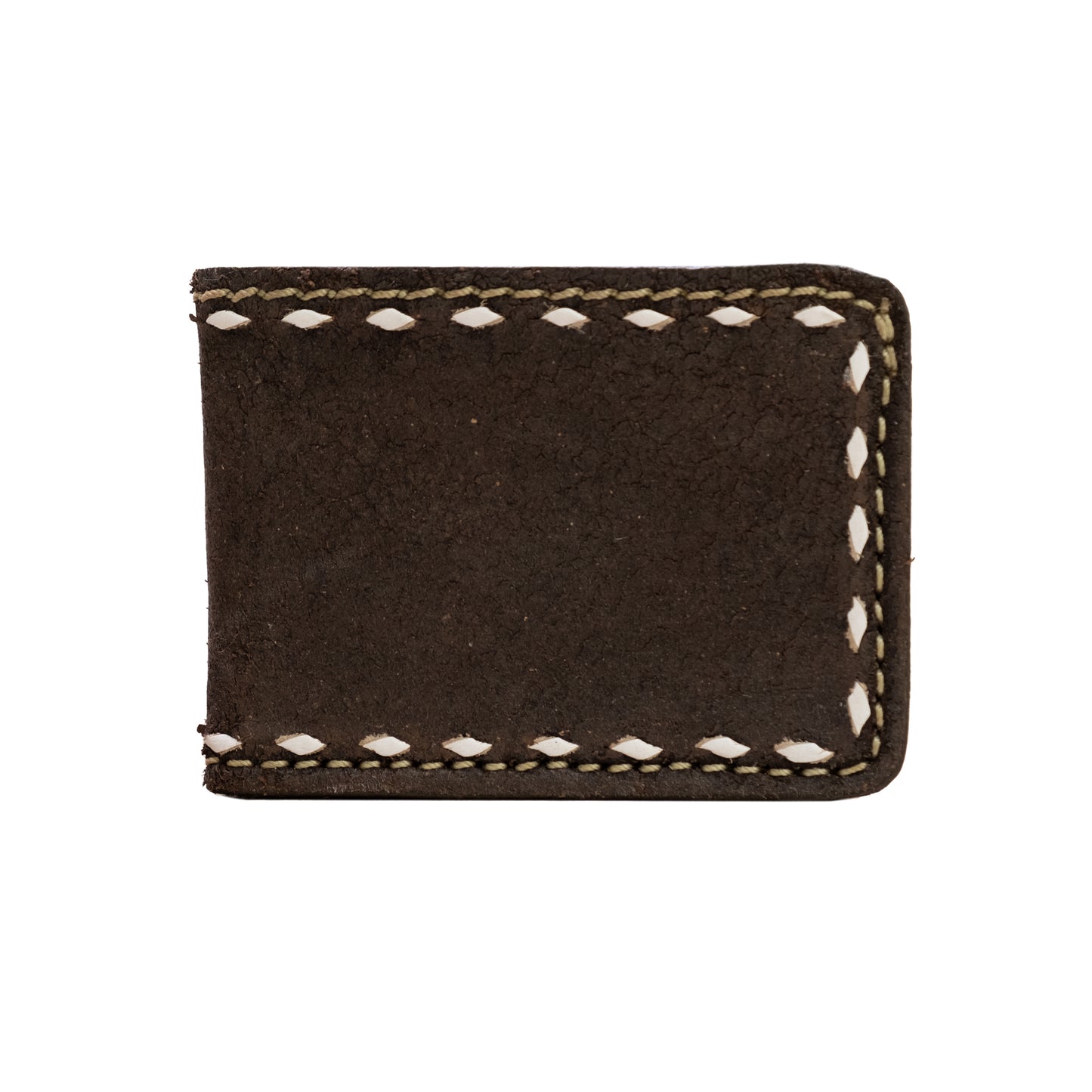 Bi-fold wallet rough out chocolate leather with buckstitch