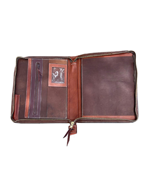 Cowboy Briefcase toast leather wild rose tooling with buckstitch