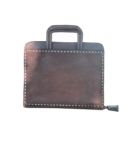Cowboy Briefcase rough out chocolate leather with buckstitch