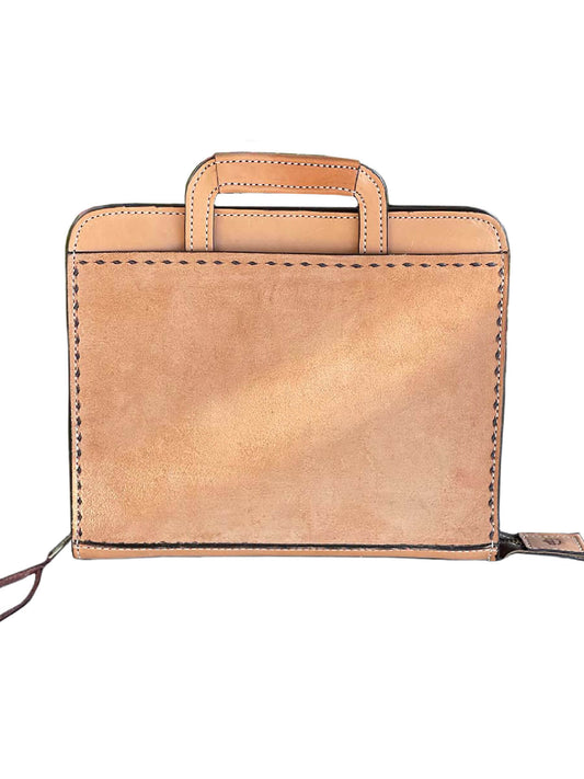 Cowboy Briefcase rough out golden leather with buckstitch