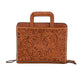 Cowboy Briefcase rough out toast leather rose tooling with buckstitch