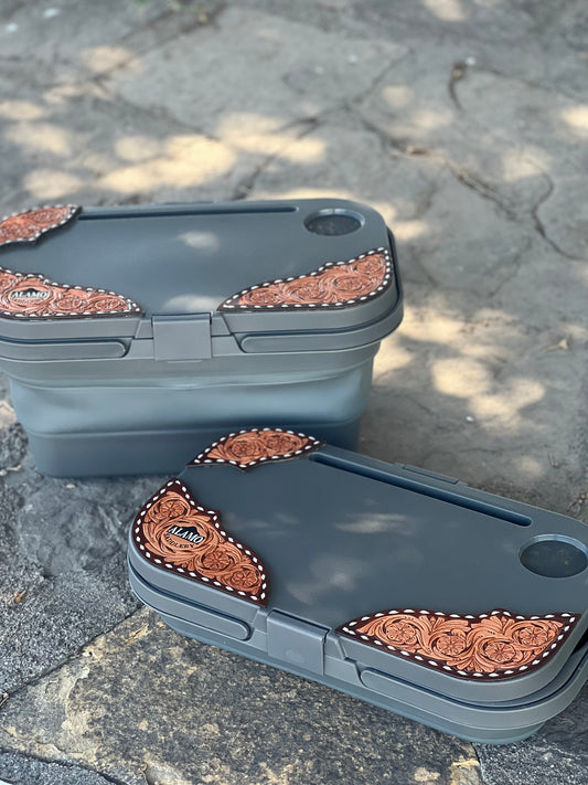 Collapsible Cooler leather tooled