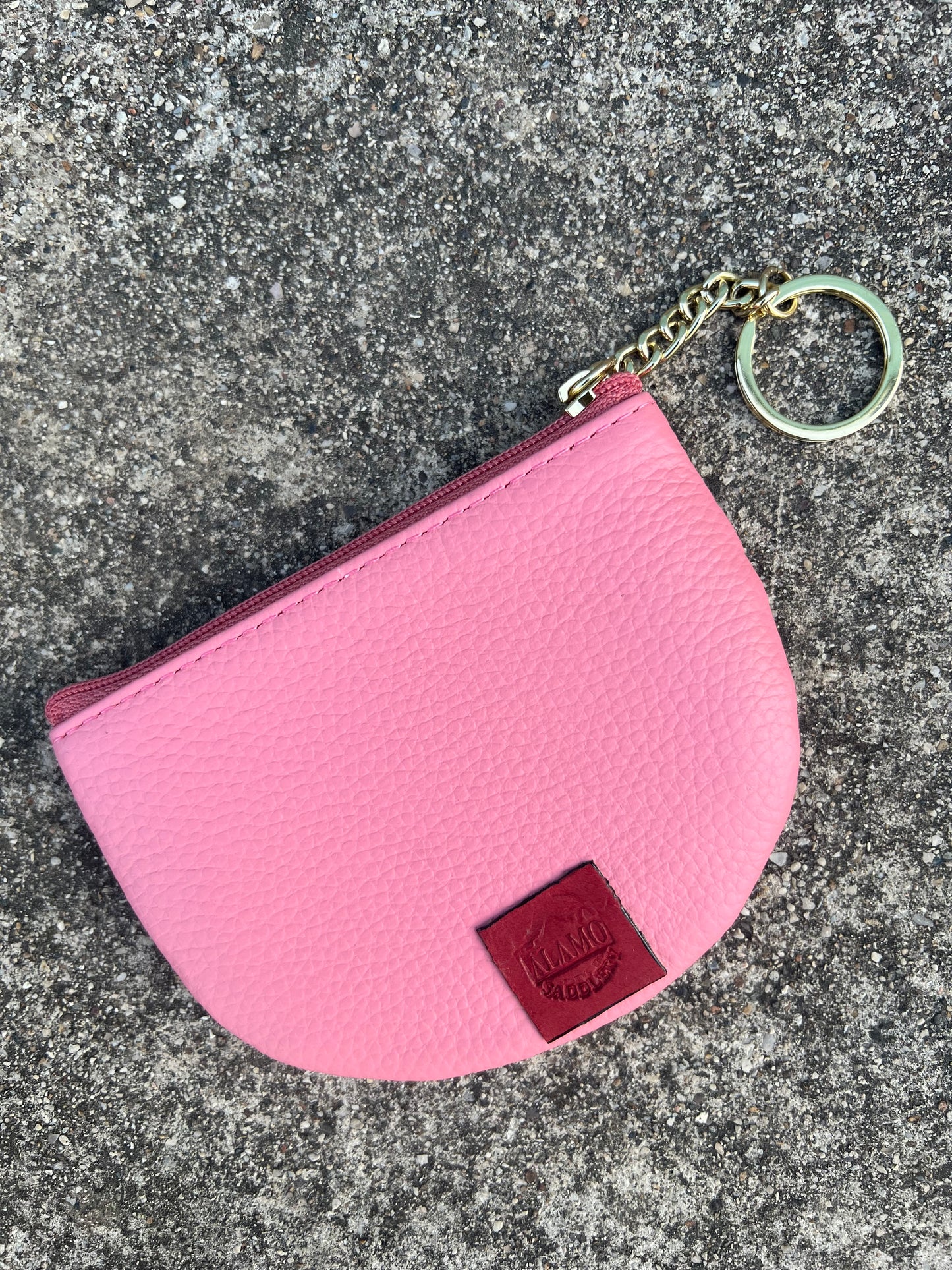Pink leather tooled keychains Coin bag