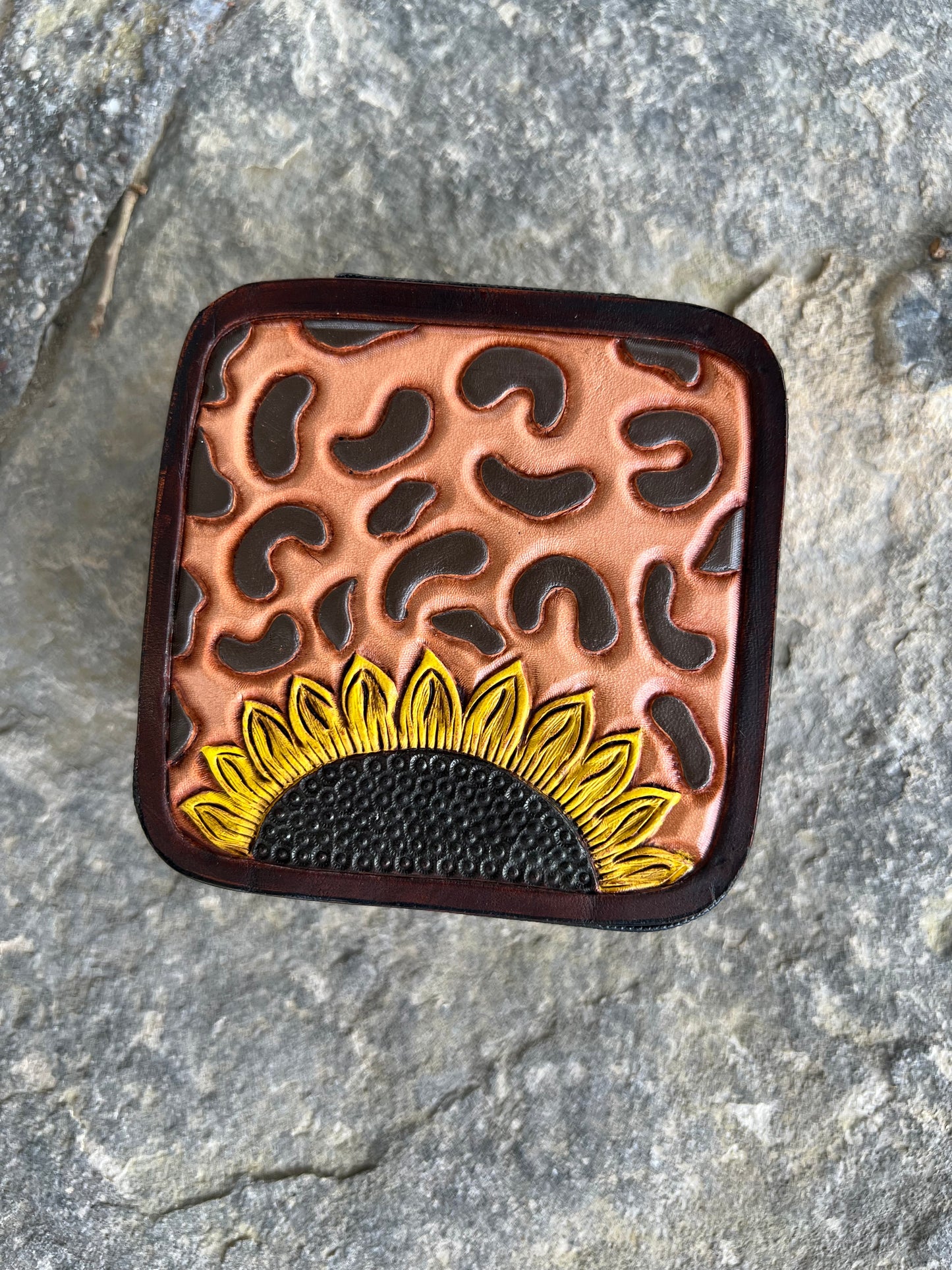 Mini black jewelry box with Sunflower and cheetah