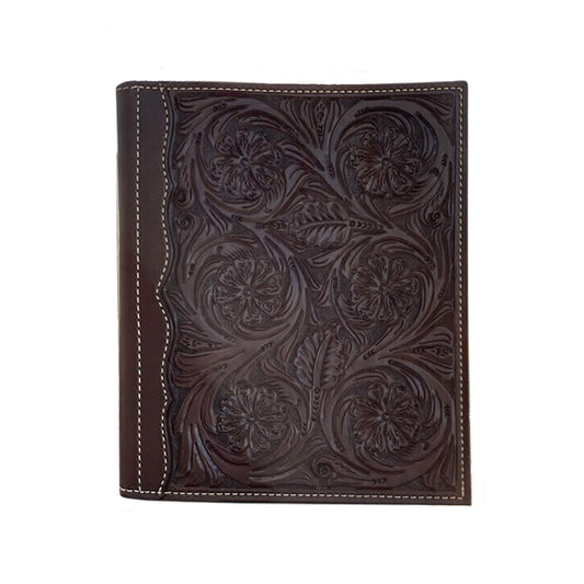 Large portfolio chocolate leather daisy tooling
