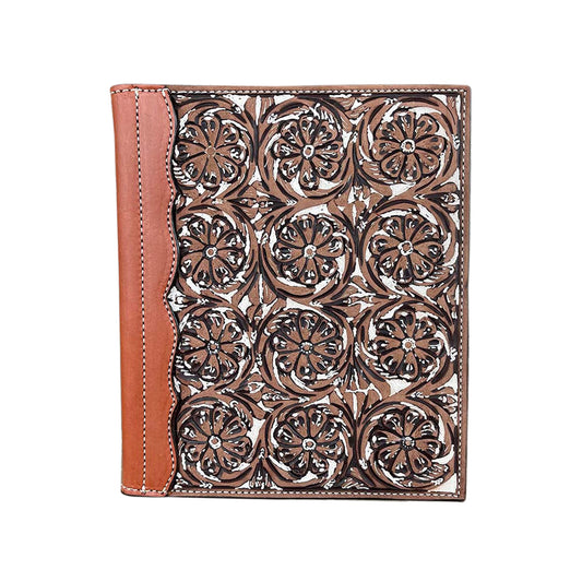 Large portfolio rough out chocolate leather daisy tooling with background paint