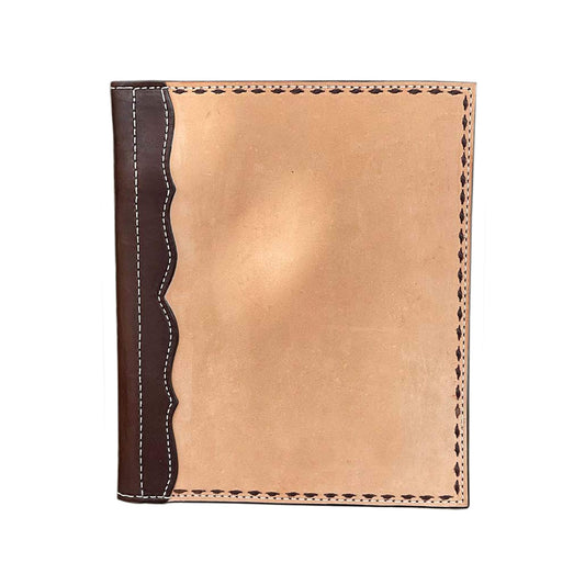 Large portfolio rough out golden and chocolate leather with buckstitch