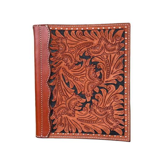 Large portfolio rough out toast leather colonial tooled with background paint and spots