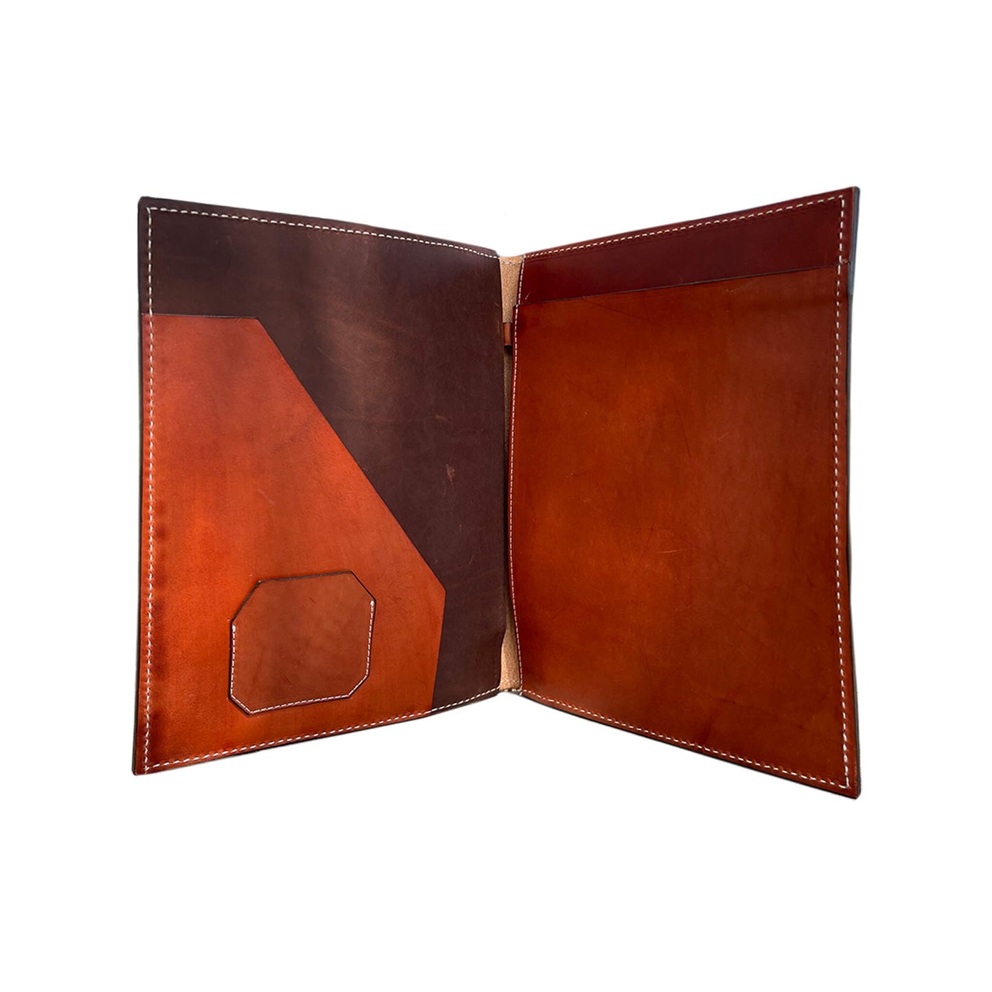 Large portfolio toast and chocolate leather two column floral tooling