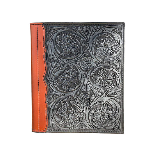 Large portfolio rough out black and toast leather wild rose tooling
