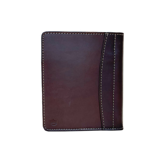 Mini portfolio chocolate leather basket and daisy tooling