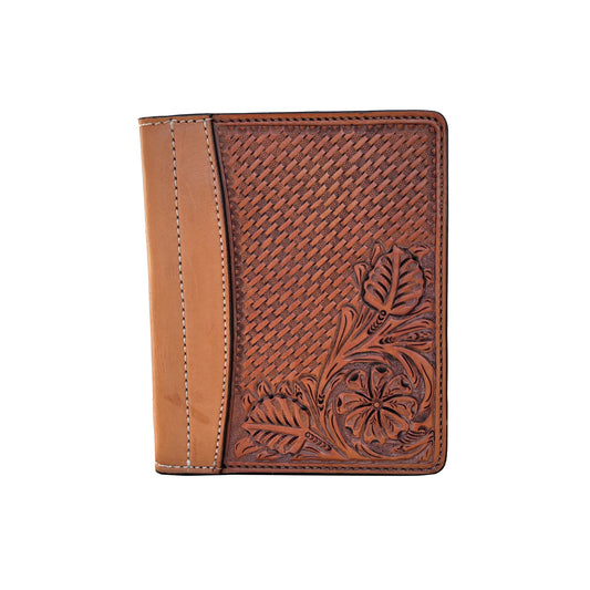 Mini portfolio golden leather basket and daisy tooling