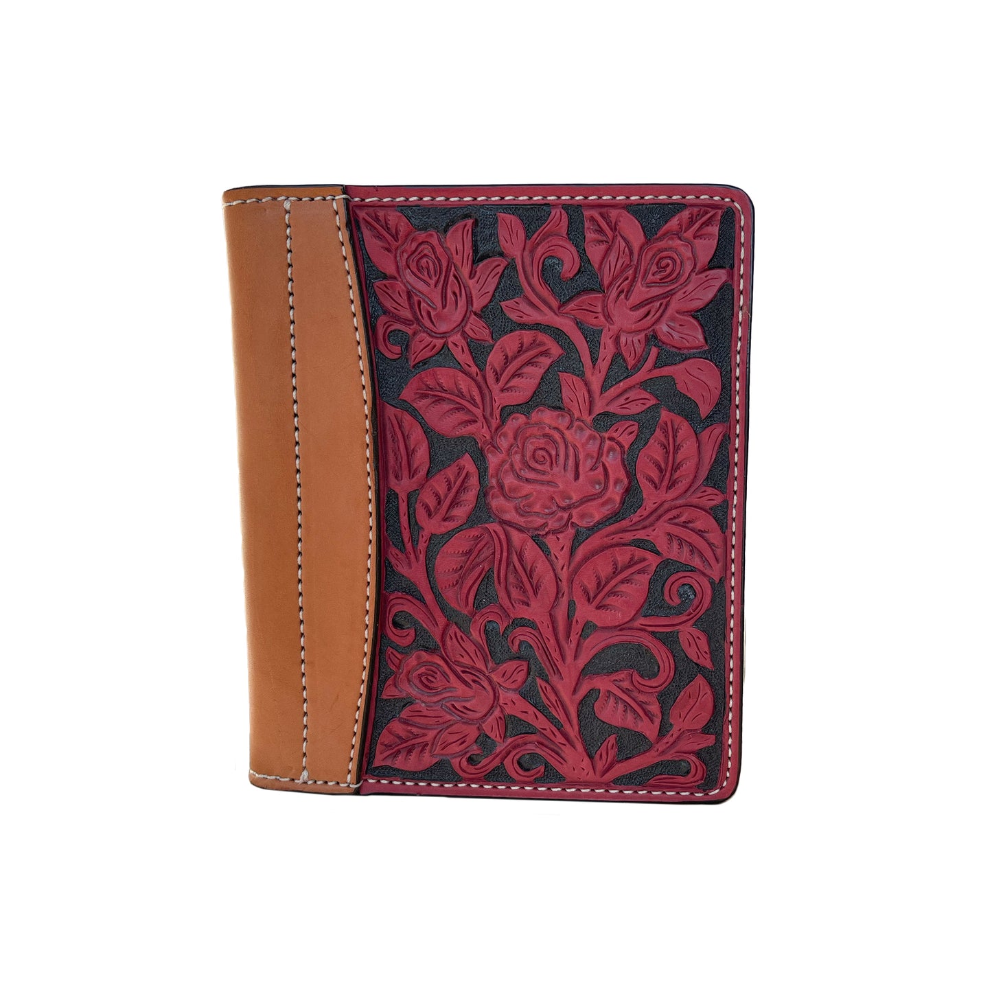 Mini portfolio dirty pink leather rose tooling background paint