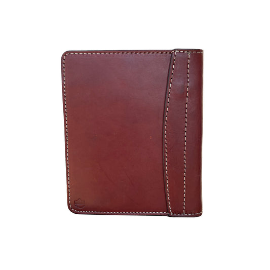 Mini portfolio toast leather waffle tooled back.