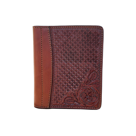Mini portfolio toast leather waffle and wild rose tooling