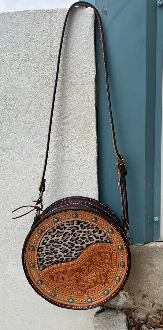 11" Turquoise Cheetah Canteen handbag