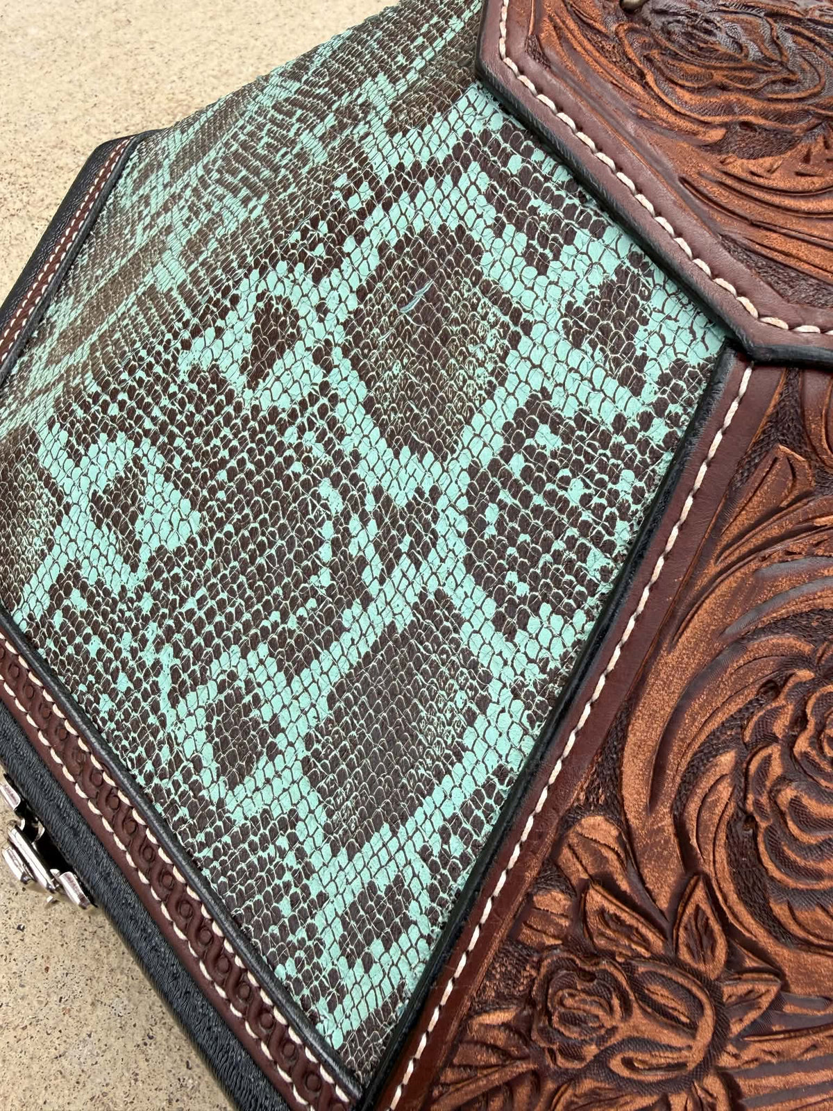 Leather Tooled Hat Can Carrier | Rose