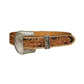 1.5" Straight Belt Golden Leather Mini Acorn Tooling w/ Background Paint & Buckstitch