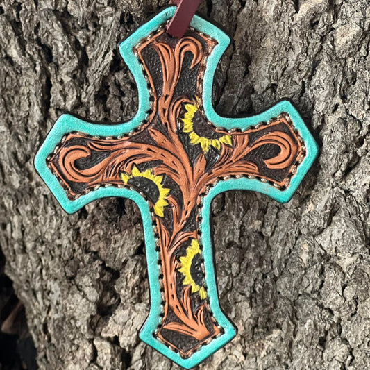 108- Turquoise Sunflower Cross