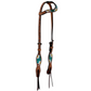 2074-SERAPE DAISY 5/8" Wave one ear headstall golden leather floral tooled with background paint