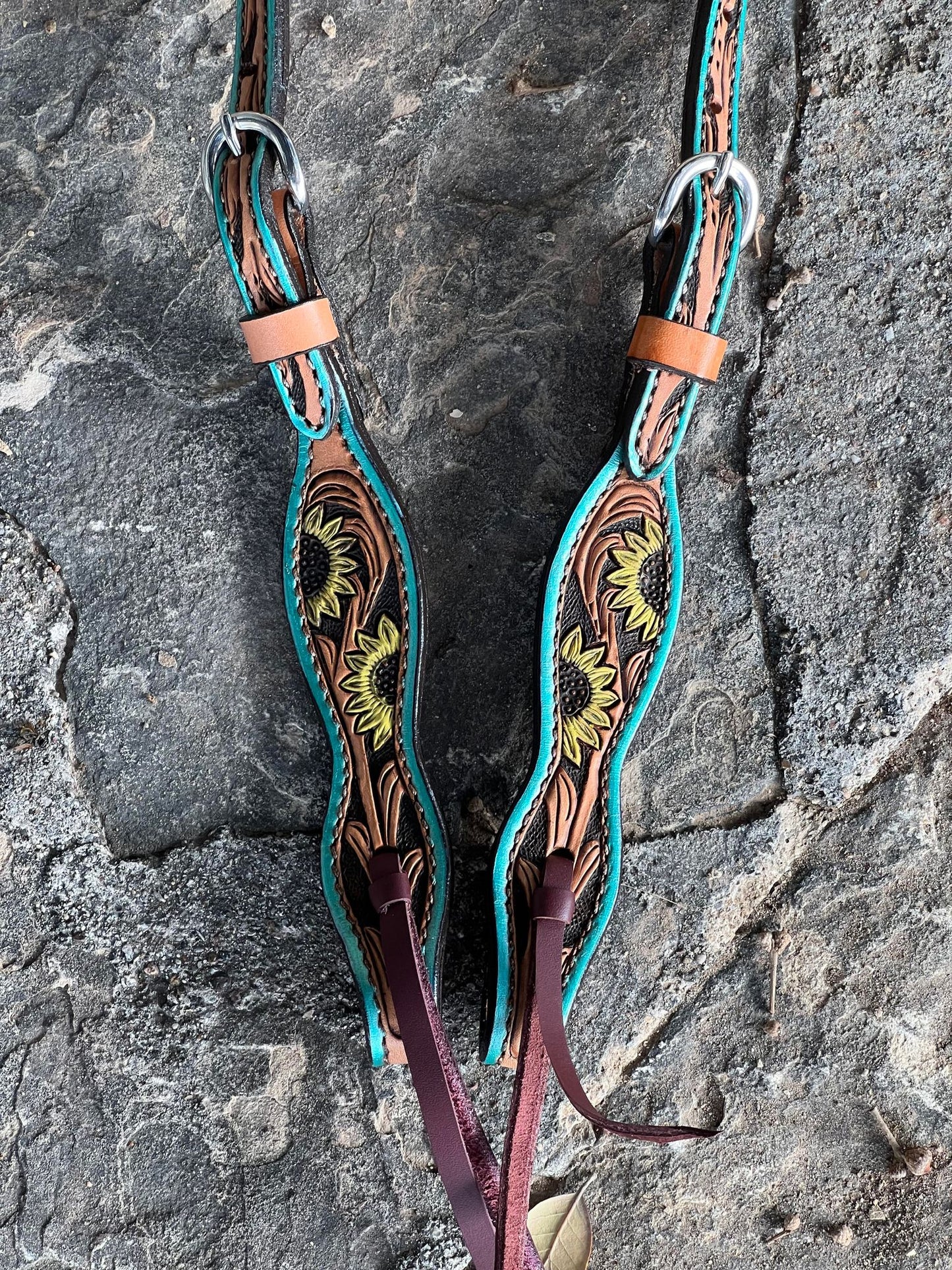 2074-Turquosie sunflower 5/8" Wave one ear headstall