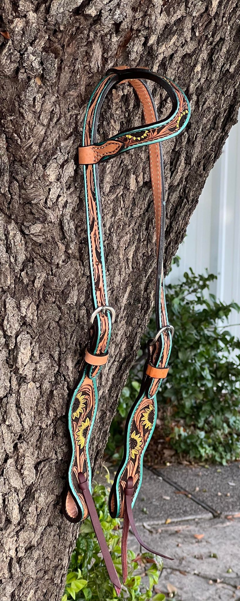 2074-Turquosie sunflower 5/8" Wave one ear headstall