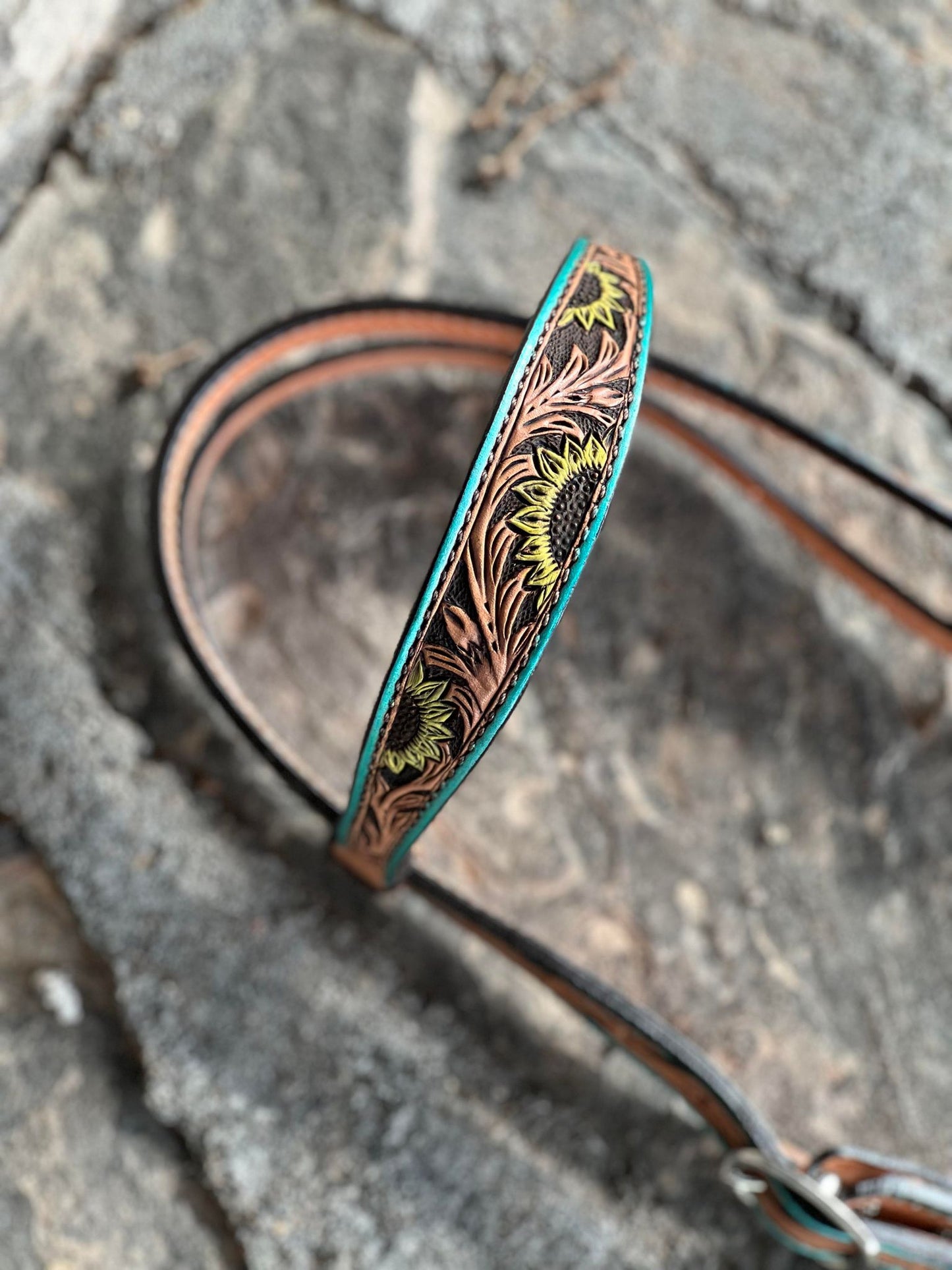 2800-Turquoise Sunflower 1-1/2" Contour browband headstall