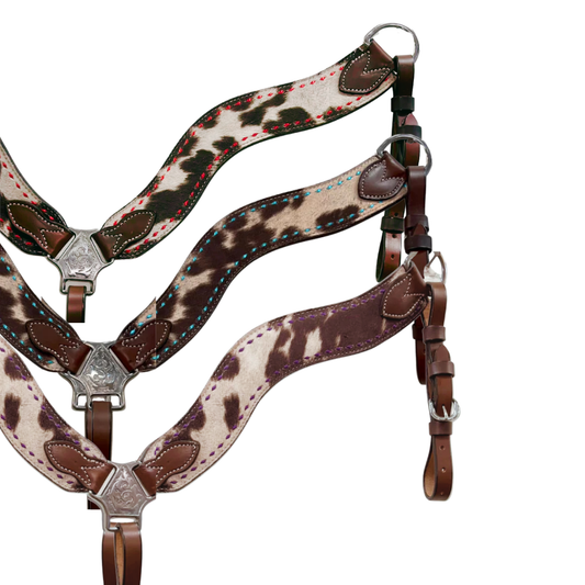 3017-Cow Suede 2-1/2" Wave breast collar chocolate leather w/ cow suede overlay & YOUR CHOICE OF BUCKSTITCH COLOR