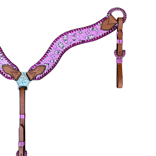 3017-BANDANA PINK 2-1/2" Wave breast collar hand bandana tool and metallic pink whip-stitch