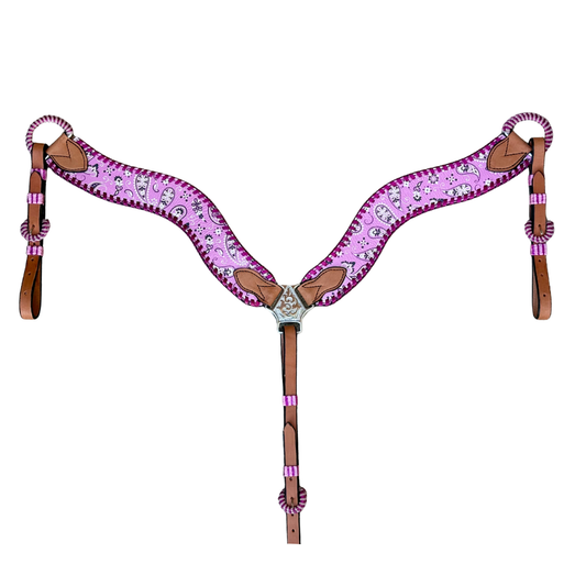 3017-BANDANA PINK 2-1/2" Wave breast collar hand bandana tool and metallic pink whip-stitch