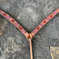 3023- Cheetah Rose 1-3/4" Contour breast collar golden leather floral tooled with background paint & buckstitch