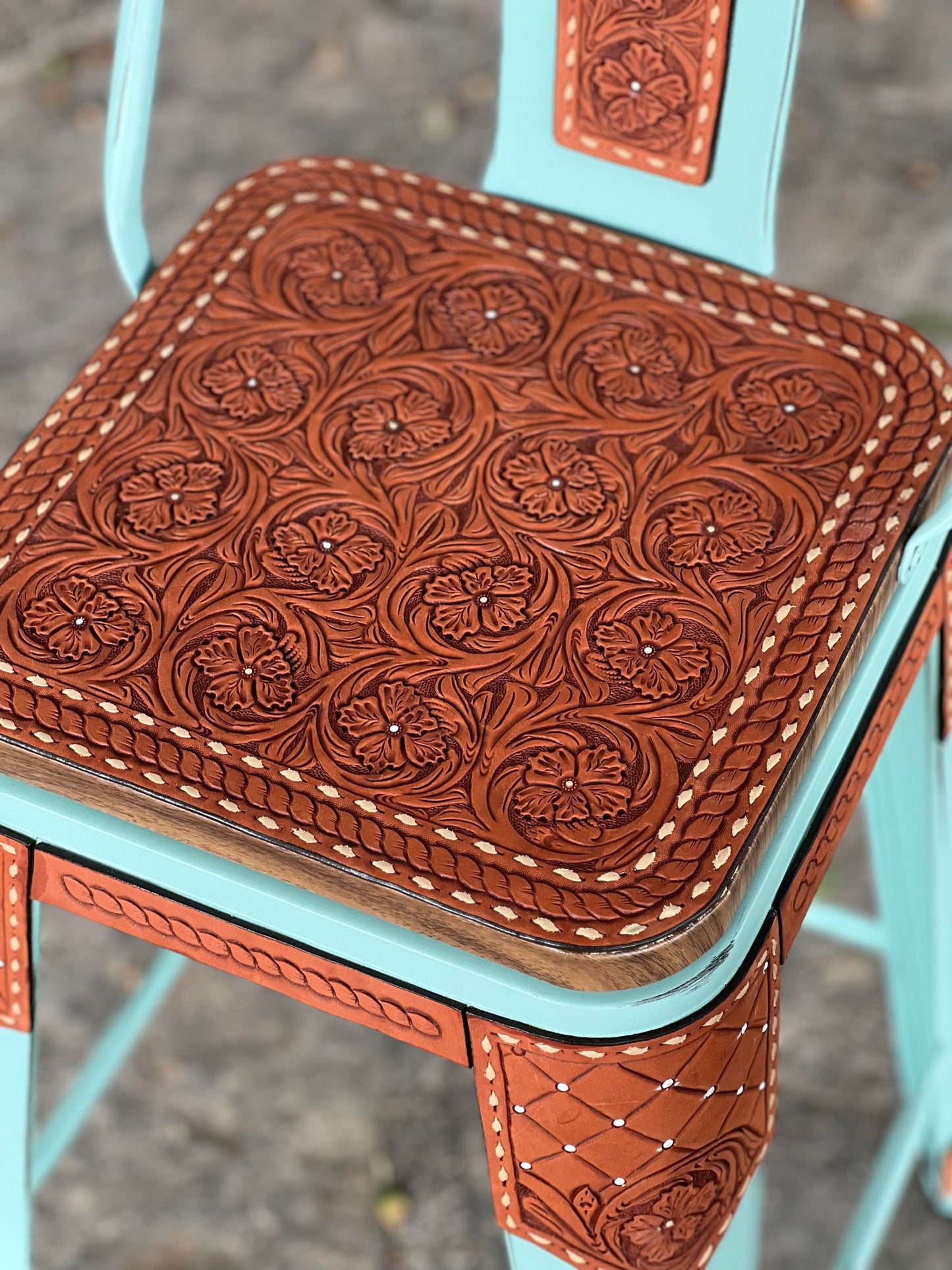 (STOCK) SET OF 2 30" THE COWBOY w/ Turquoise Short Back Bar Stools