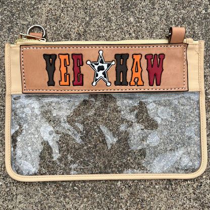 Howdy/Rowdy Clear/Stadium  leather tooled bag (WITHOUT strap)