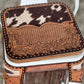 (STOCK!) SET OF 2 30" WHITE SWIVEL  BAR STOOLS WITH COW SUEDE & FRINGE INLAY