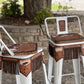 (STOCK!) SET OF 2 30" WHITE SWIVEL  BAR STOOLS WITH COW SUEDE & FRINGE INLAY