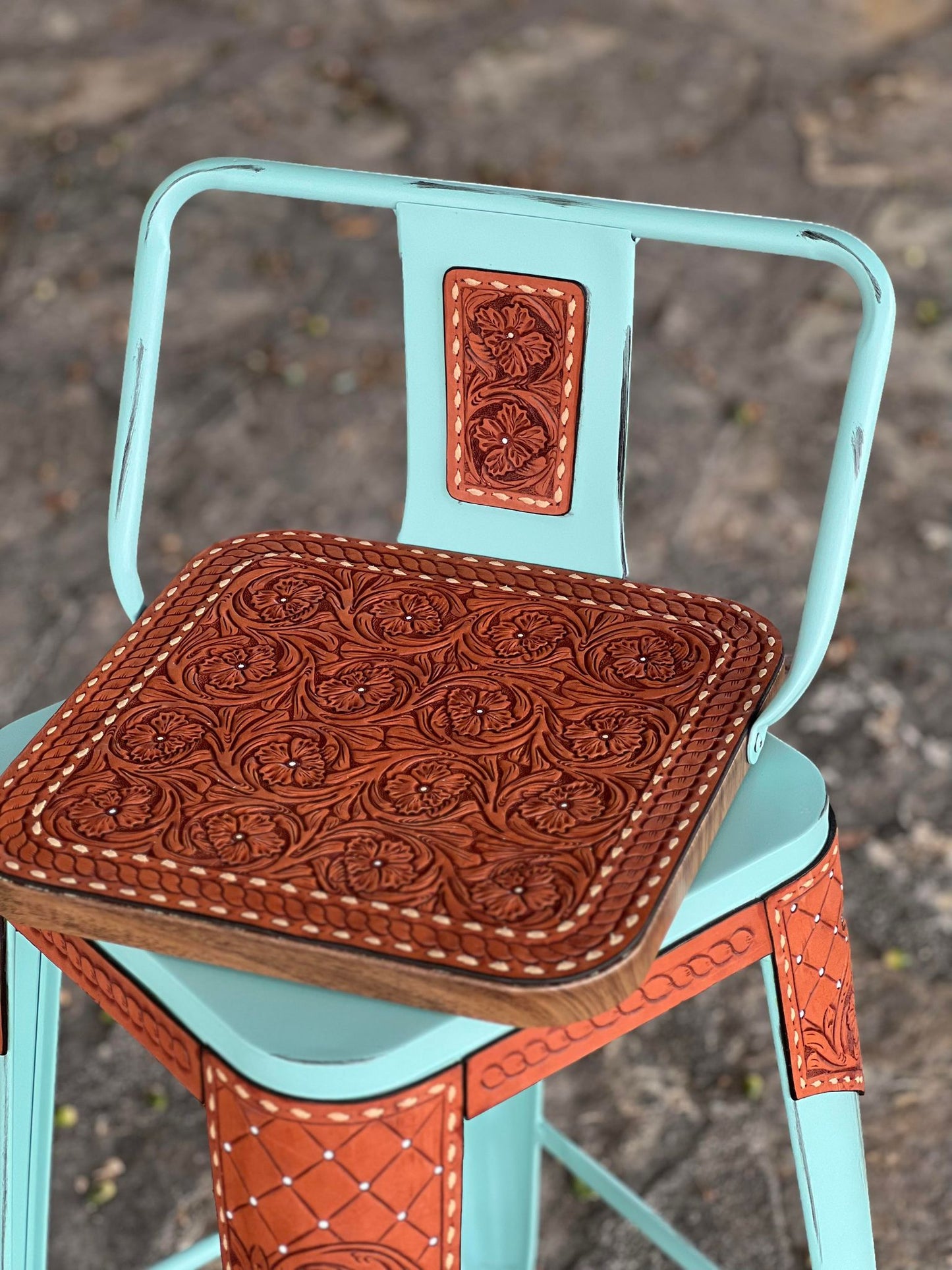 (STOCK) SET OF 2 30" THE COWBOY w/ Turquoise Short Back Bar Stools