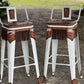 (STOCK!) SET OF 2 30" WHITE SWIVEL  BAR STOOLS WITH COW SUEDE & FRINGE INLAY