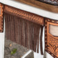 (STOCK!) SET OF 2 30" WHITE SWIVEL  BAR STOOLS WITH COW SUEDE & FRINGE INLAY