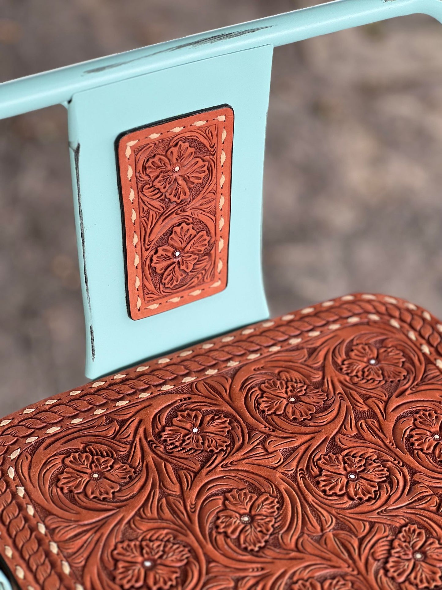 (STOCK) SET OF 2 30" THE COWBOY w/ Turquoise Short Back Bar Stools