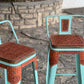 (STOCK!) SET OF 2 TURQUOISE SWIVEL BAR STOOLS W/ THE COWBOY