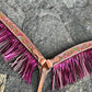 3F23-Confetti 1-3/4" Contour breast collar golden leather floral tooled with background paint, buckstitch & fringe