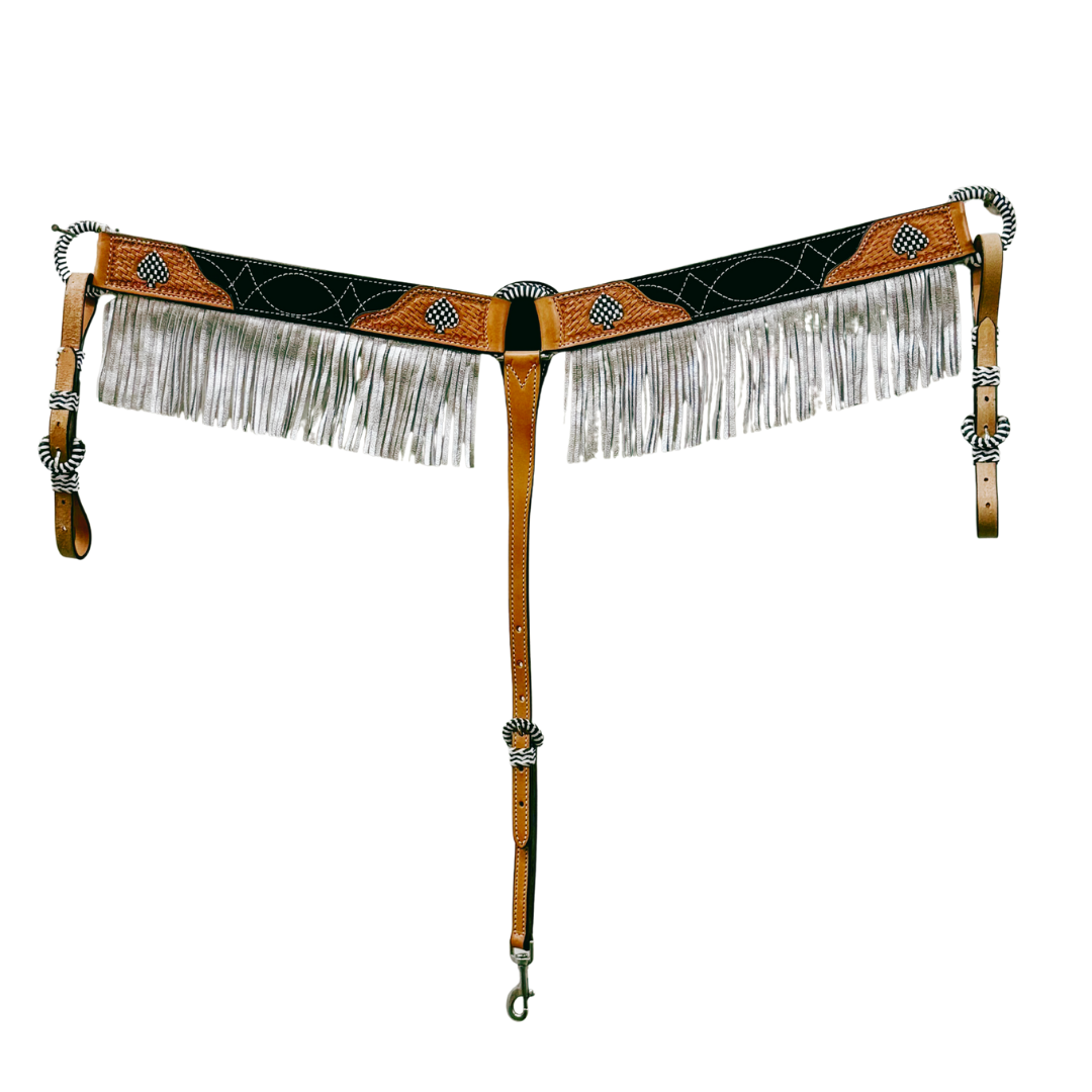 3F12- 2" Black Cowboy Stitch w/ Fringe