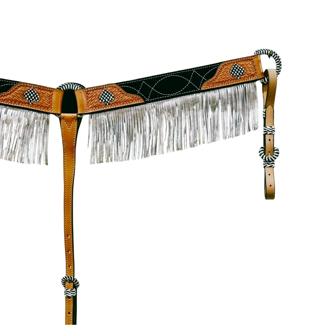 3F12- 2" Black Cowboy Stitch w/ Fringe