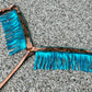 3F23-Turquoise Sunflower -3/4" Contour breast collar golden leather sunflower tooled with background paint & fringe