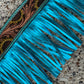 3F23-Turquoise Sunflower -3/4" Contour breast collar golden leather sunflower tooled with background paint & fringe