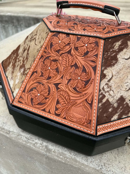 Leather Tooled Hat Can Carrier | Longhorn